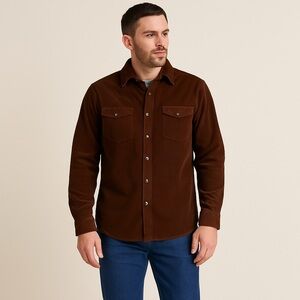 JACHS New York Corduroy Button Down Shirt Long Sleeve Brown Western Workwear XXL